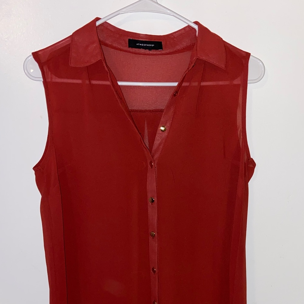 Dark Orange Silky Button Up Tank